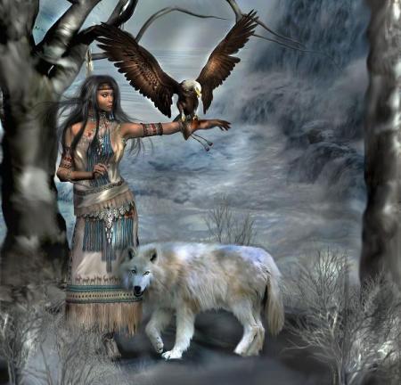 fond ecran indienne et loup