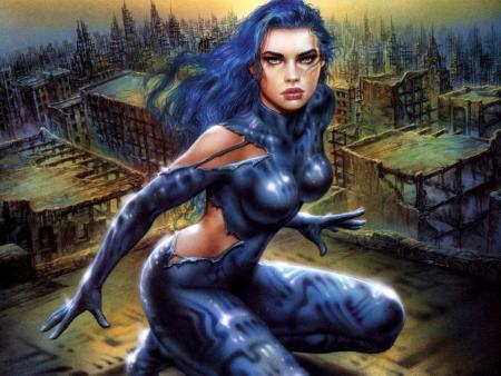 FEMME AUX CHEVEUX  BLEU